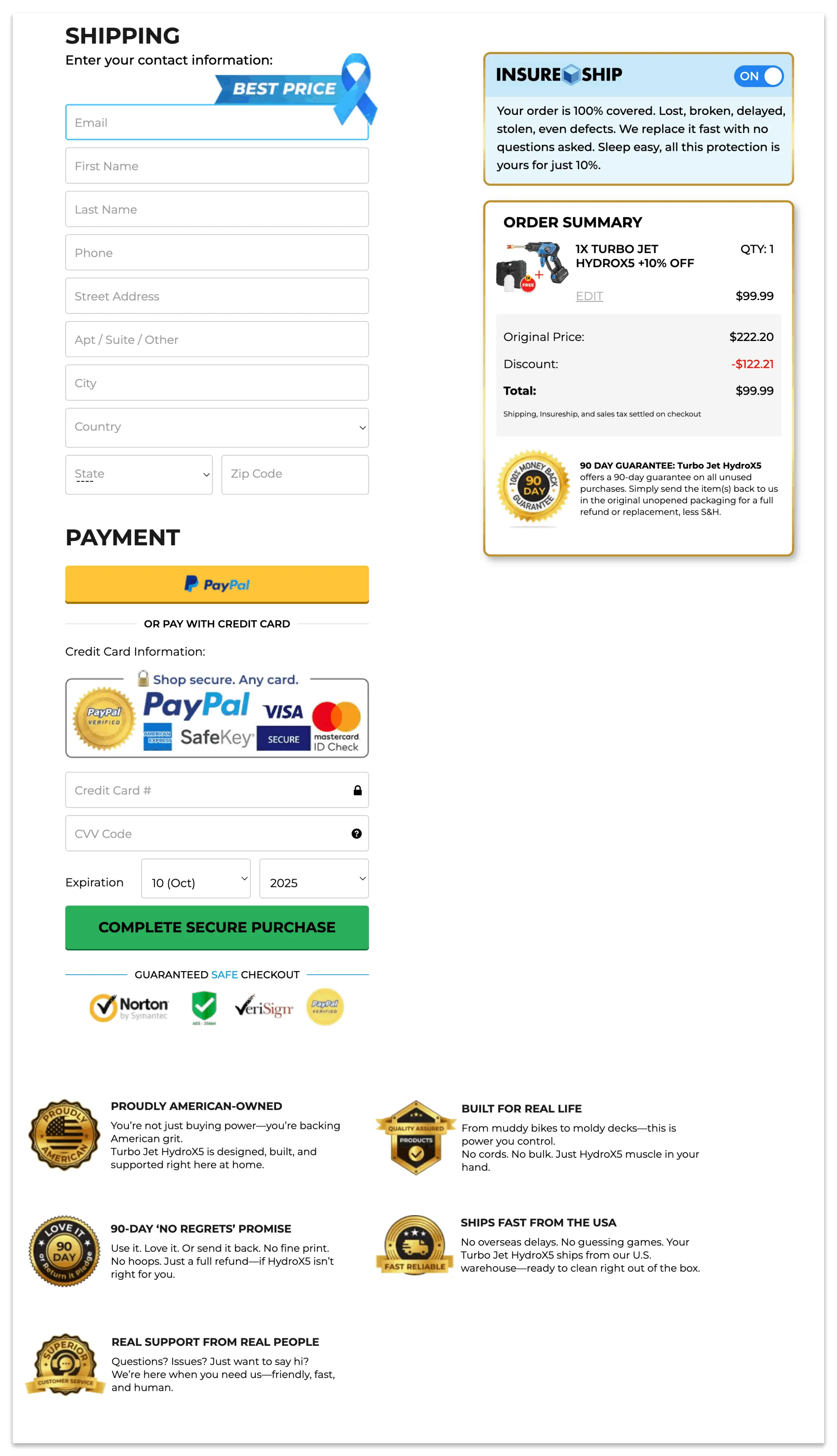 hydrox5 power washer checkout page